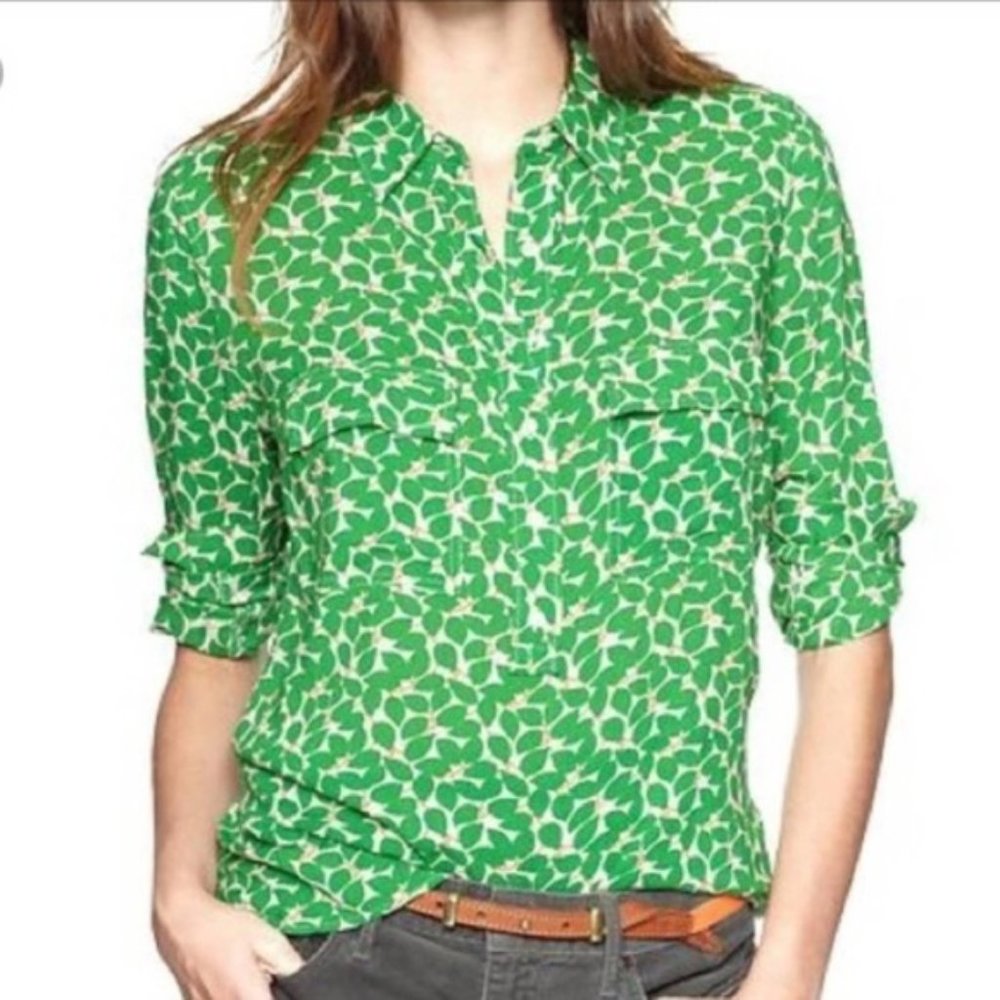 Nwot! GAP Fitted Boyfriend Shirt GREEN LEAF Collared